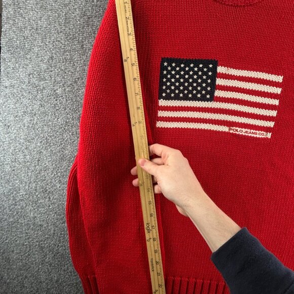 Ralph Lauren Polo Jeans Knit Flag Sweater Graphic USA Heavyweight Red Pullover - Picture 12 of 16